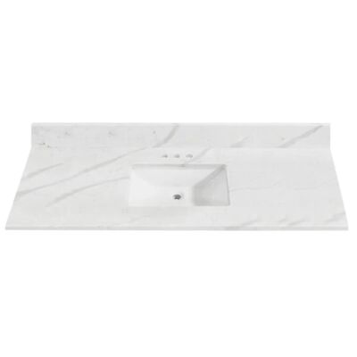 Engineered Marble Vanity Top with Rectangular Undermount Sink – 61" x 22" – White/Grey